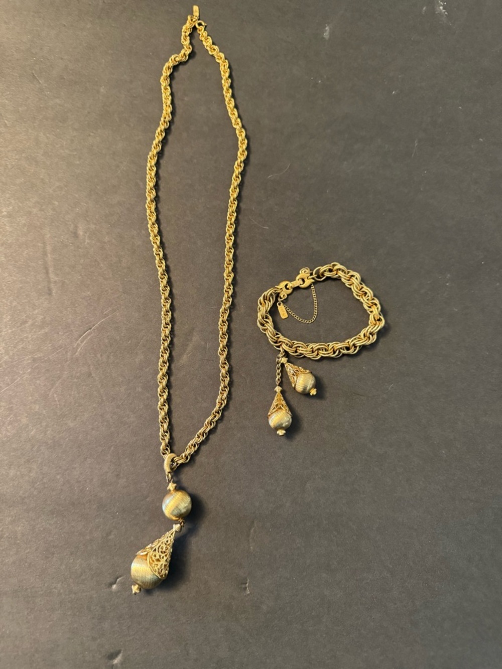 Monet Gold-Tone Filigree Teardrop Necklace and Bracelet Set
